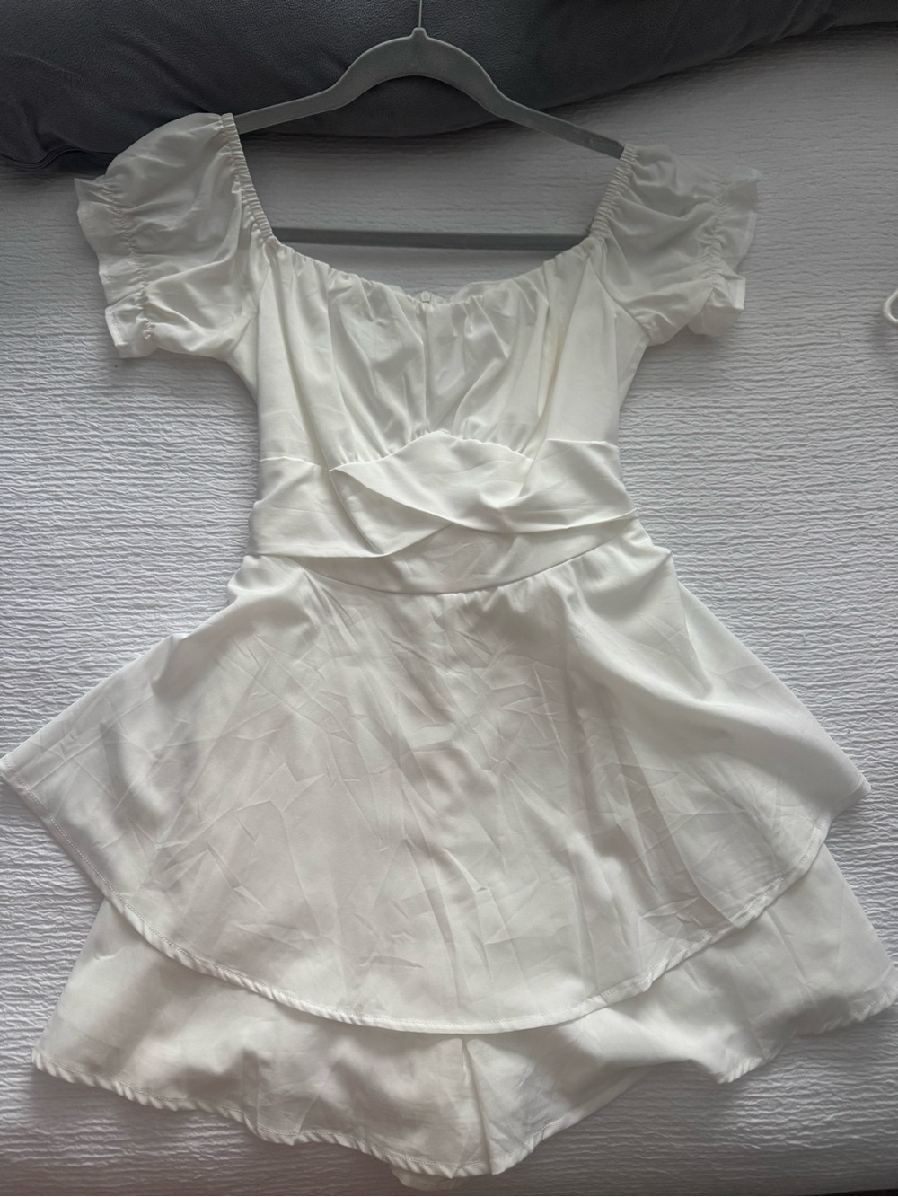 White Off-Shoulder Ruffle Romper - Picture 1 of 7